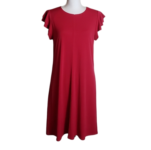 Velvet By Graham & Spencer Raspberry Pink Shift Dress Sz Large Ruffle Sleeve NWT - Picture 1 of 12